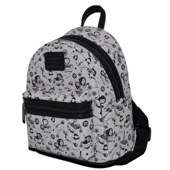 Loungefly - EXCLUSIVE - LAIKA CORALINE TATTOO AOP MINI BACKPACK - Picture 2 of 9